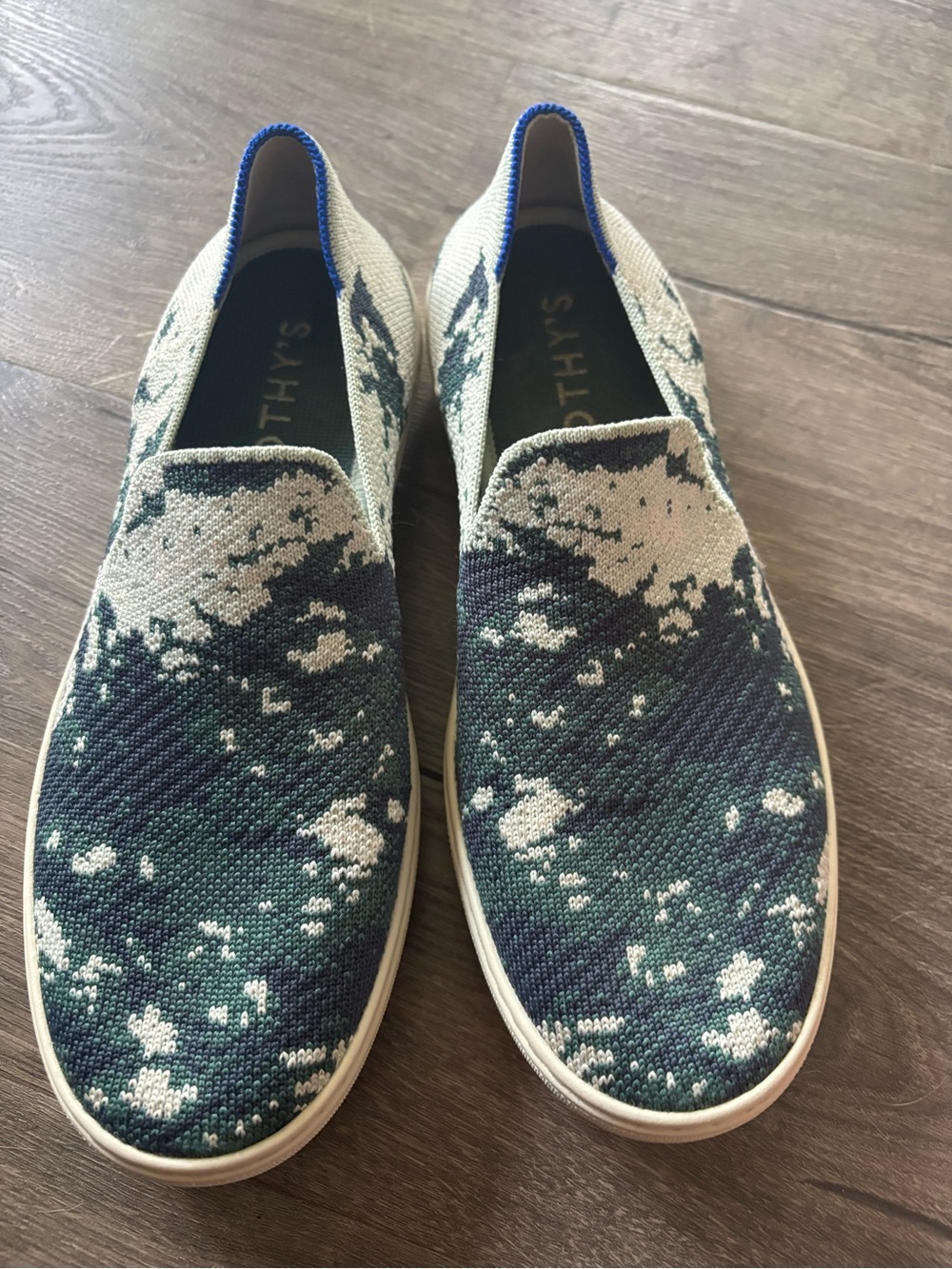 Rothy's Slip-On Knit Loafers in Green, Navy and Cream